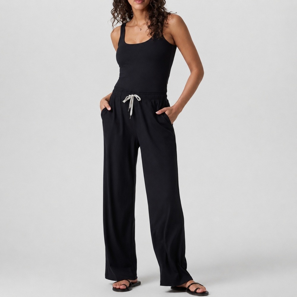 Vuori Black Mudra Pose Ribbed Jumpsuit Wide Leg Stretch Size XS